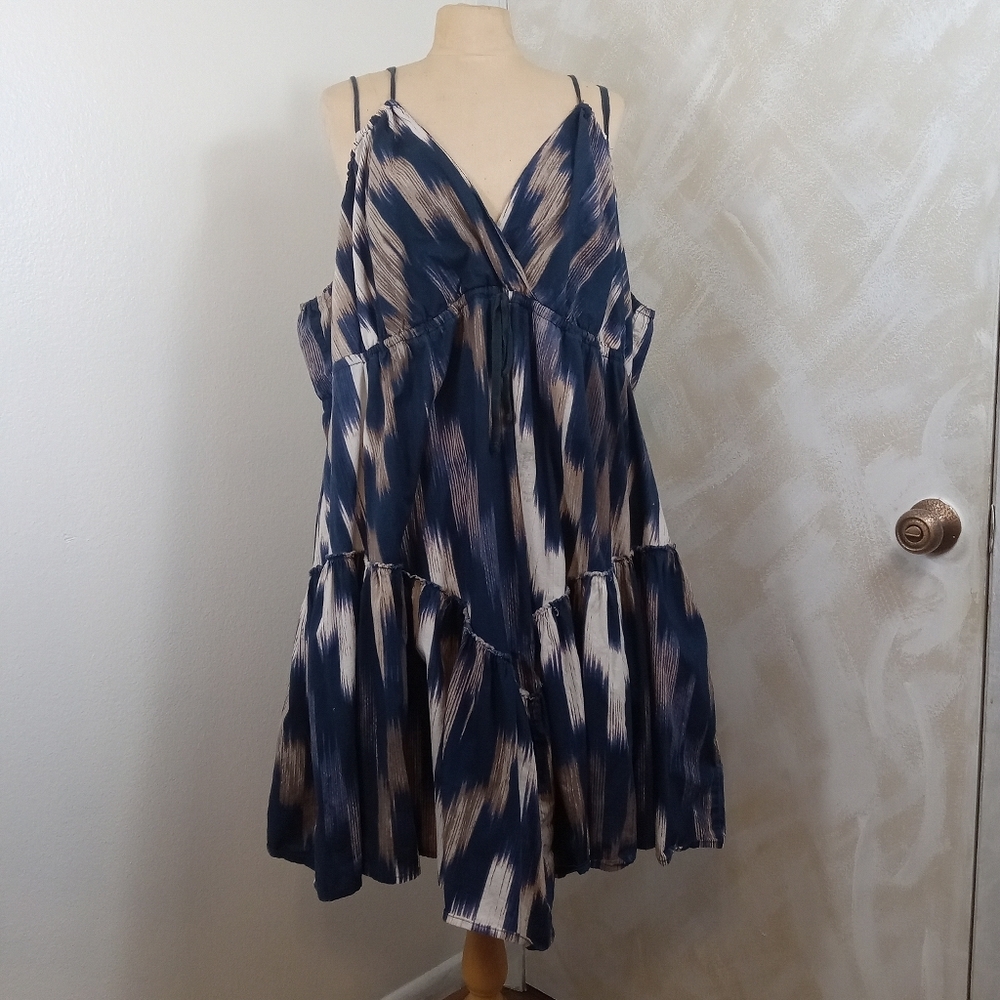 3X Spaghetti Strap Summer Dress Blue Tan LYS Plus